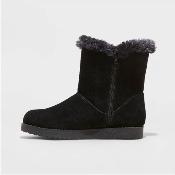 Universal Thread Black Faux Shearling Short Suede Boots - Picture 4 of 15
